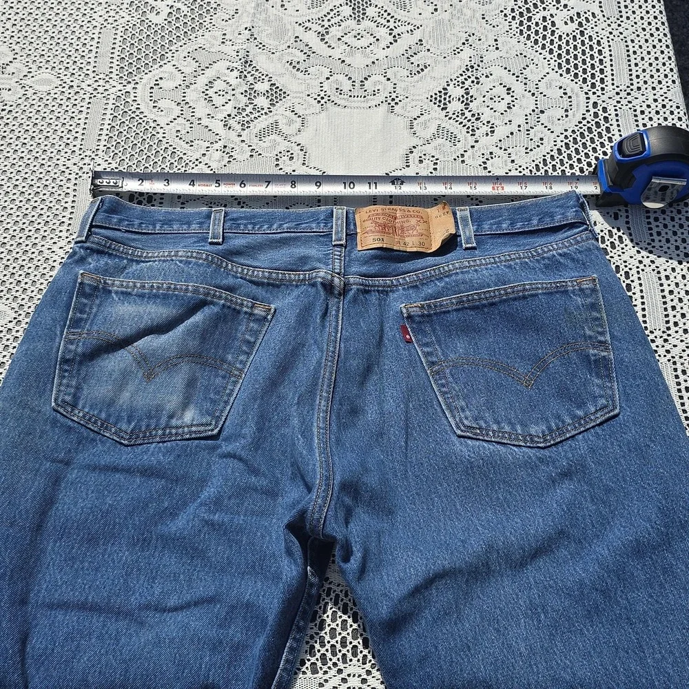 Levis 501 Jeans Mens 42x30 Blue Denim‎ Button Fly Straight Leg Made Guatemala